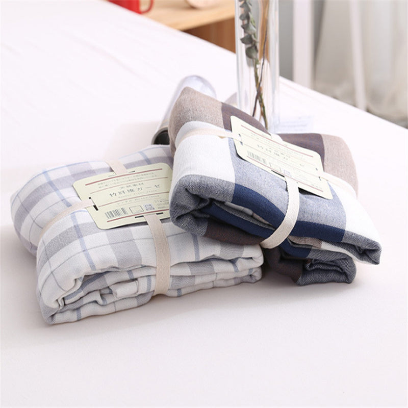 Japanese Bamboo Throw Blanket Warm Coral Plaid