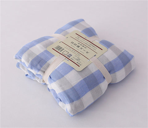 Japanese Bamboo Throw Blanket Warm Coral Plaid