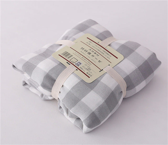 Japanese Bamboo Throw Blanket Warm Coral Plaid